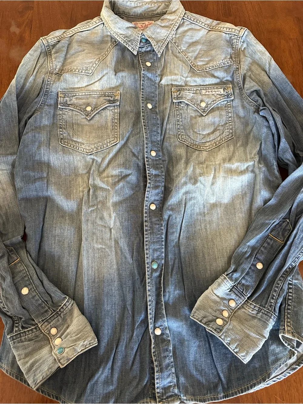 True Religion Rolling Bones Denim Pearl Snap Shirt